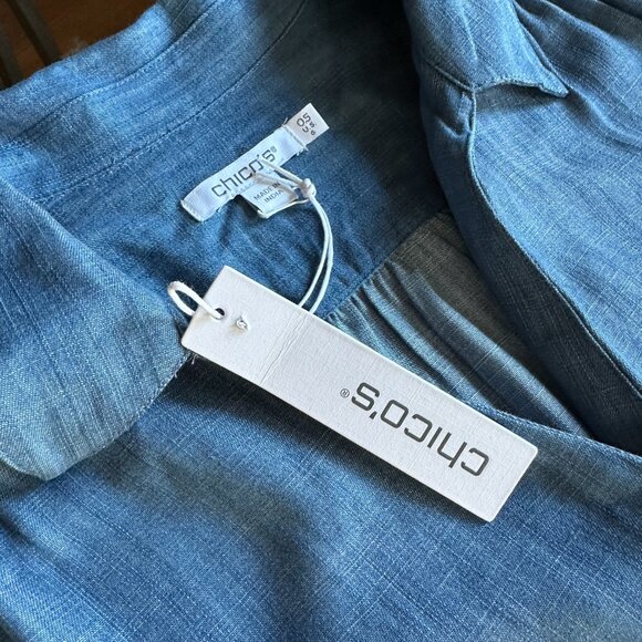 Chico's Chambray Tencel Tiered Maxi Sundress Ruffle Sleeves Sz 6 - Picture 5 of 10